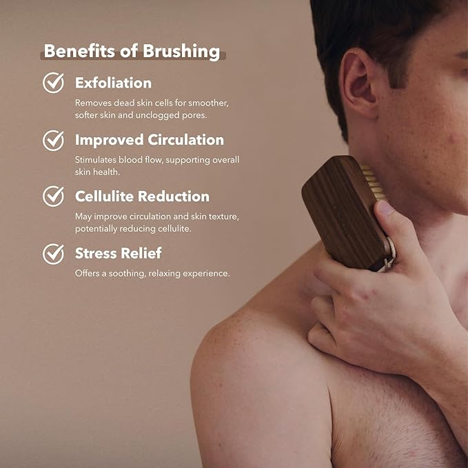 Luxury Natural Walnut Wood Boar Bristle Body Brush | Exfoliating & Detoxifying for All Skin Type | Sweeps Away Dead Skin Cells for Luminous, Smooth Skin | for Wet and Dry Use (Handheld)