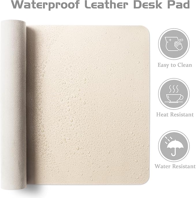 Aothia Leather Desk Pad Protector - Large Mouse Pad, Office Mat, Non-Slip PU Leather Blotter, Laptop Desk Pad, Waterproof Writing Pad for Office and Home (Beige, 38" x 13.7")