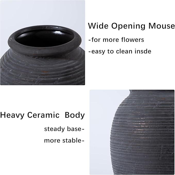 8 Inch Ceramic Rustic Flower Vase - Christmas Decorative Vases - Pottery Vase Home Decor, Vintage Terracotta Vase for Home Decor, Farmhouse House Shelf Decor Farmhouse Table, Lyeec