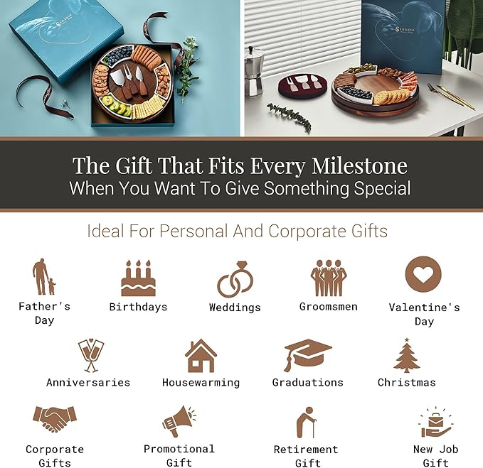 Shanik Acacia Wood Lazy Susan Cheese Board – Rotating Serving Platter for Cheese, Charcuterie, Appetizers, and Snacks, Entertaining, Parties, and Family Gatherings