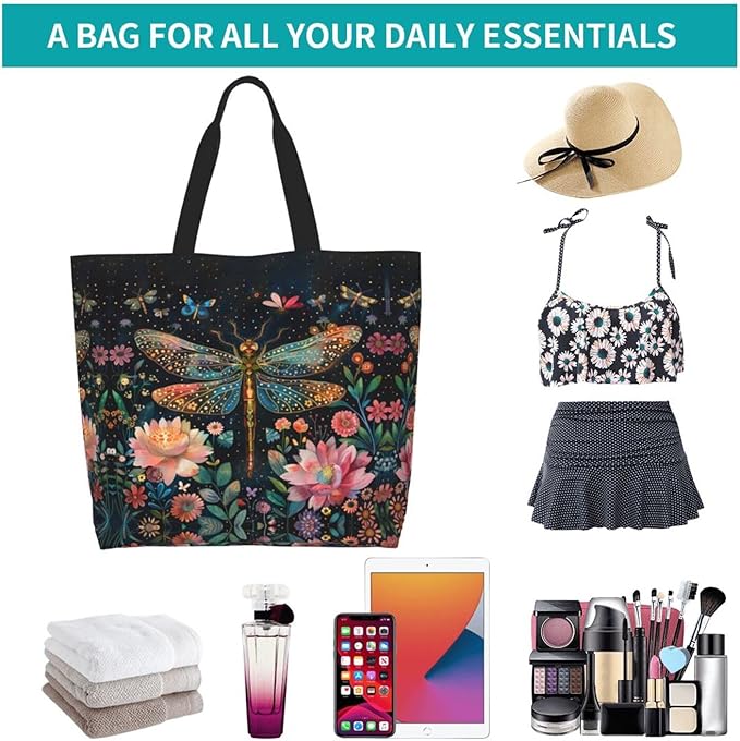 Tote Bag Shoulder Bags for Women Grocery Shopping Bag Reusable Bags Boho-Red Paisley 1