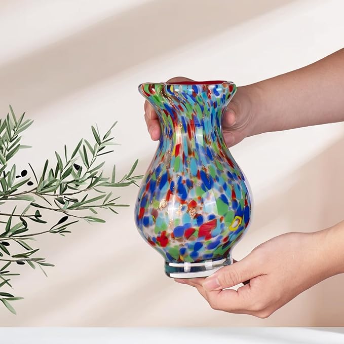 KAMMAK Colored Glass Vase, Beautiful Hand Blown Decorative Vase, Modern Art Vase for Flower Mantle Dining Table Centerpiece, Entryway Living Room Wedding Decoration, FH011