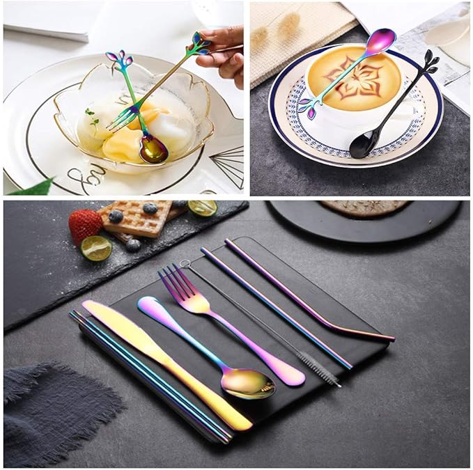 Travel Utensils Set with Case Reusable Stainless Steel Silverware Flatware Set 9 Pcs Portable Cutlery Eating Utensils Set for Lunch Boxes Workplace Camping School, Dishwasher Safe (Multi)