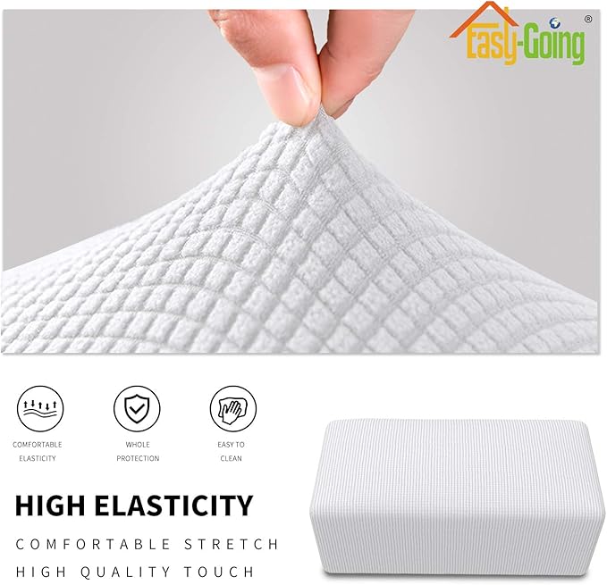 Easy-Going Stretch Ottoman Cover Folding Storage Stool Furniture Protector Rectangle slipcover Elastic Bottom (Ottoman Large,Snow White)