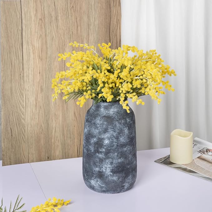 Briful Tall Rustic Ceramic Vase 9.6” – Vintage Distressed Pottery Flower Vase with Antique White-Wash Finish – Farmhouse Table Decor & Shelf Accent (Not Waterproof)