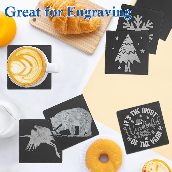 50 Pack 4 Inch Slate Coasters,Coasters for Drinks, Black Stone Coaster with Anti-Scratch Bottom, Ideal for Home Decor, Bar, Housewarming Gifts, and Laser Engraving KUKLIPJIM