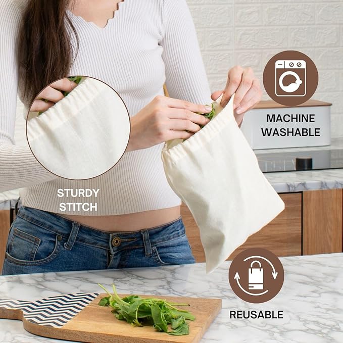 Premium Quality Organic Cotton Single Drawstring Muslin Produce Bags Pack of 6(2L+2M+2S) Multiuse - kitchen storage, Travel, Soap & Boot Storage, shoe bags -Beige