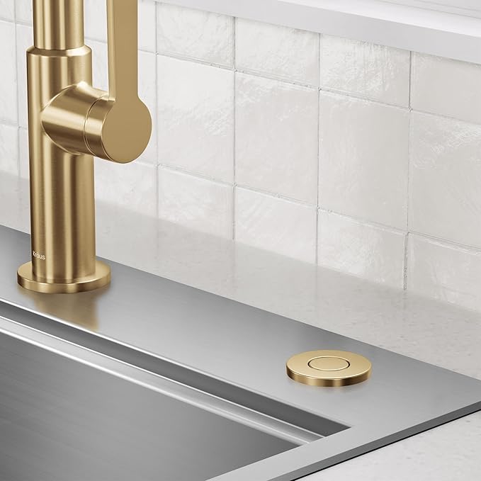 KRAUS Flat-Top Garbage Disposal Air Switch Button in Brushed Brass, KWDB-20BB