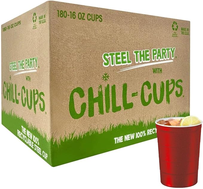 16 oz. Party Cups, Perfect for Cold Drinks, Sturdy & Durable, Disposable and 100% Recyclable, Made in USA, Red, 180 Count