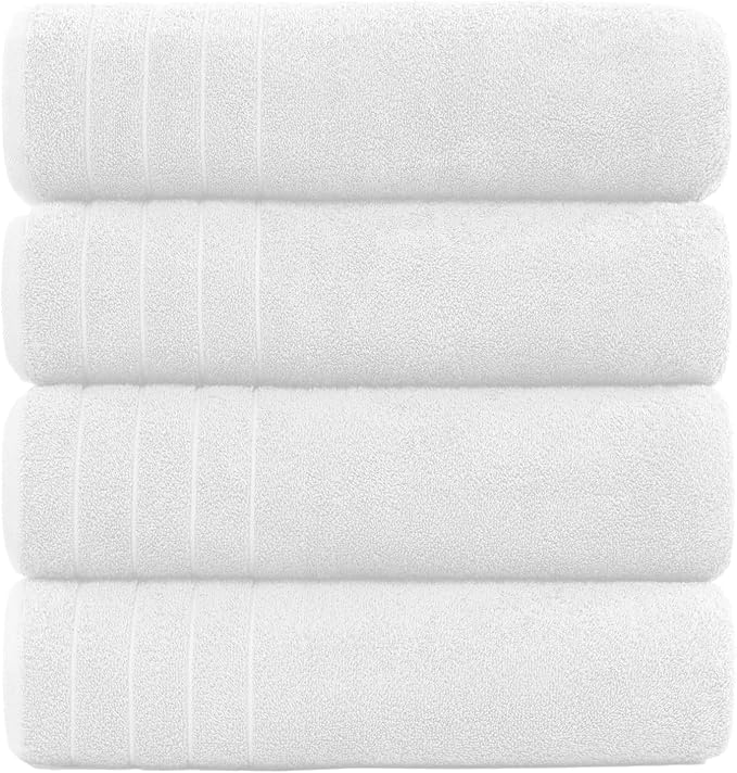 DAN RIVER Bath Towels Set of 4, 30 x 60 Inches, 100% Cotton, Larger & Lighter Weight, Quicker to Dry, Super Soft and Absorbent, Ideal Hotel Towels for Daily Use, White