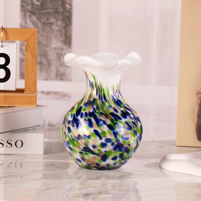 KAMMAK Colored Glass Vase, Beautiful Hand Blown Decorative Vase, Modern Art Vase for Flower Mantle Dining Table Centerpiece, Entryway Living Room Wedding Decoration, FH005