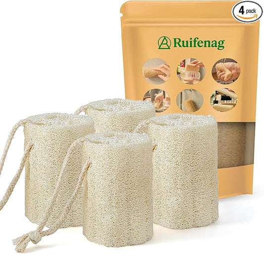 Natural & Biodegradable Loofah Bath Sponge - Deep Exfoliation for Soft Skin, Eco-Friendly Body Scrubber,Shower Loofah Exfoliator & Multipurpose Cleaner (Pack of 4)