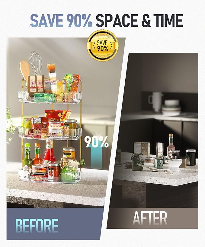 3-Tier Corner Bathroom Counter Organizer Makeup Cosmetic Storage, Tool-Free Installation Acrylic Vanity Shelf, Countertop Storage Organizers Perfume Tray for Bathroom, Dresser, Kitchen (Clear)