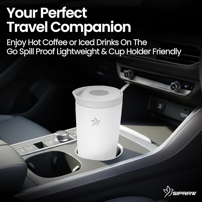 Travel Coffee Mug Tumbler, Reusable Iced Coffee Hot Coffee Cup, Double Wall Insulated Thermal Stainless Steel Material, Gift for Women Men, Perfect for Camping Travelling, 12 oz, White smoke