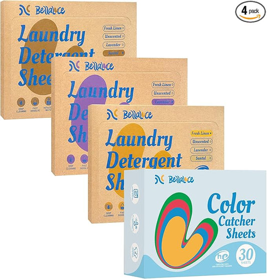 Color Catchers for Laundry 30 Pcs + Laundry Detergent Sheets Fresh Linen 16 Pcs + Laundry Detergent Sheets Lavender 16 Pcs + Santal 16 Pcs