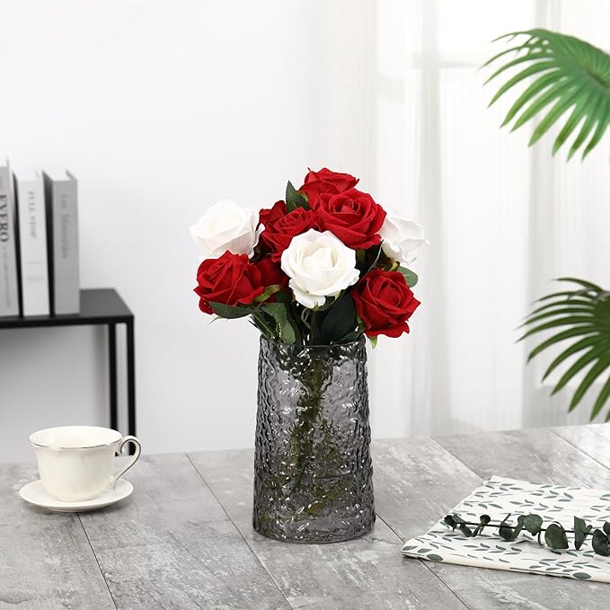 Black Glass Vase, Flower Vases for Bouquet, Modern Glass Vase for Flowers, Large Vases for Living Room, Bedroom, Kitchen, Office, Wedding, Dining Table, 8 Inches