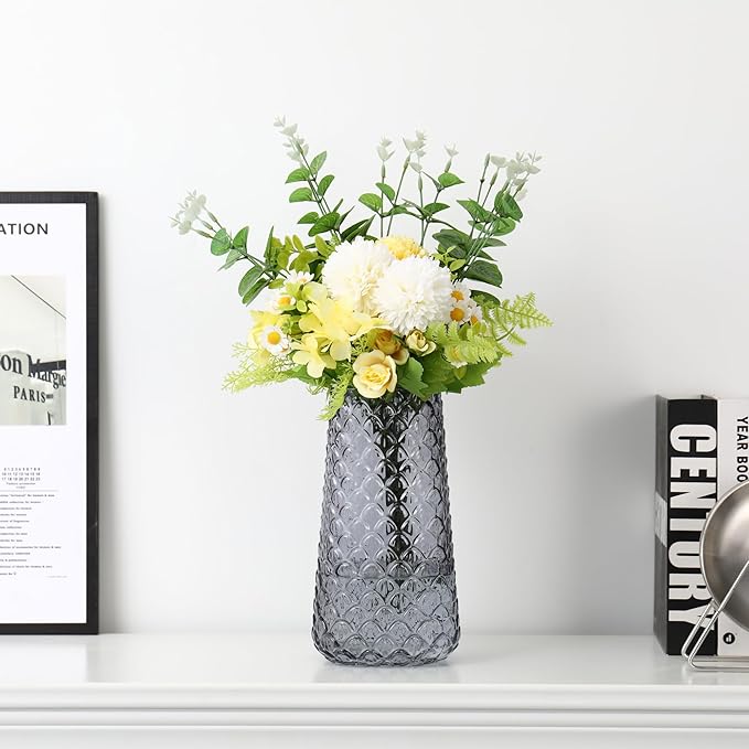 Glass Vase, Black Flower Vase for Bouquet, Large Glass Vases for Flowers, Modern Vases for Living Room, Bedroom, Dining Table, Office, Kitchen, Wedding, 9 Inches