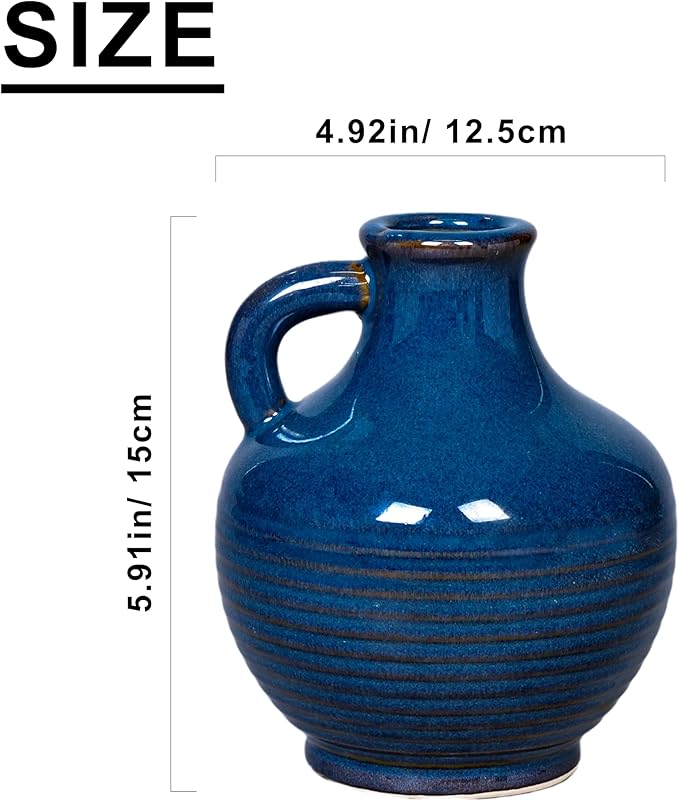 Sunddo Blue Ceramic Flower Vase, 6 Inch Small Modern Vase, Decorative Vases for Home Decor, Farmhouse Decor, Centerpieces, Entryway Living Room Dining Table Kitchen Decor