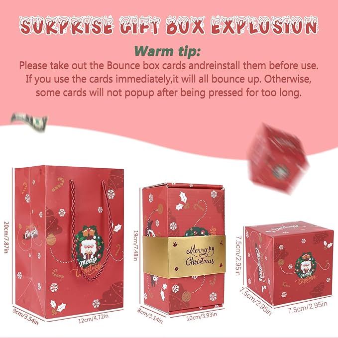 Surprise Gift Box Explosion for Money, Unique Folding Bouncing Red Envelope Gift Box with Confetti for Birthday Anniversary Valentine Proposal (12 Bounces)(Red)