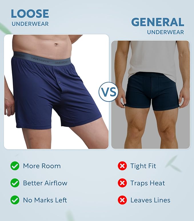 DAVID ARCHY Mens Underwear Bamboo Rayon Boxers for Men Breathable and Cool Men's Boxer Shorts with Button Fly 3 or 5 Pack
