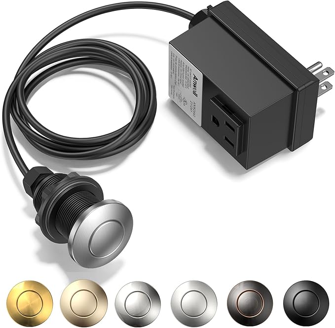 Garbage Disposal Air Switch Kit - Professional, UL Listed Wireless Sink Top Garbage Disposal Button, Stainless Steel/Black On/Off, Compatible with all garbage disposals