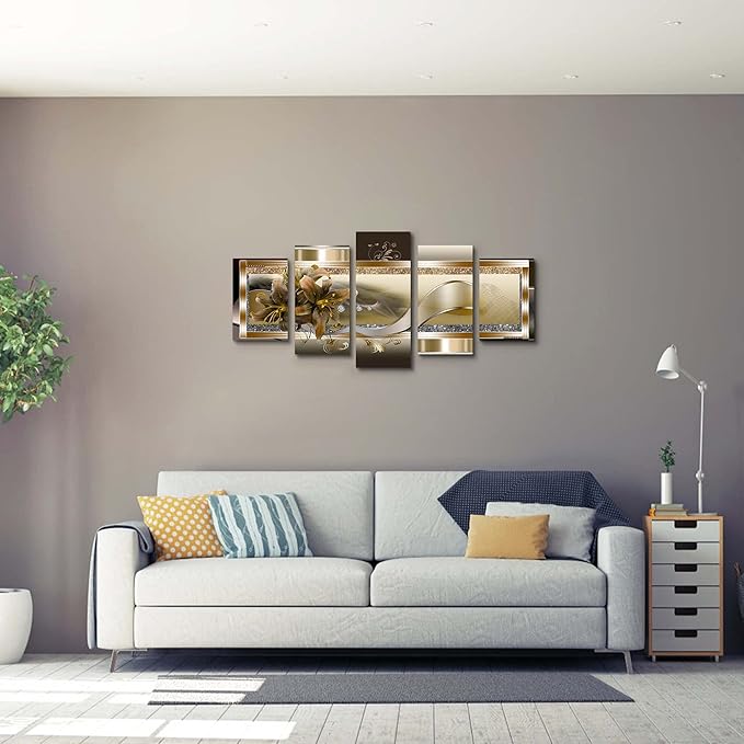 LUDUHU Yellow Orchid Flowers Canvas Print - Abstract Wall Art Painting Decor for Home Decoration Artwork Picture Bedroom Yellow Lily Floral (D,Oversize 40x20inch)