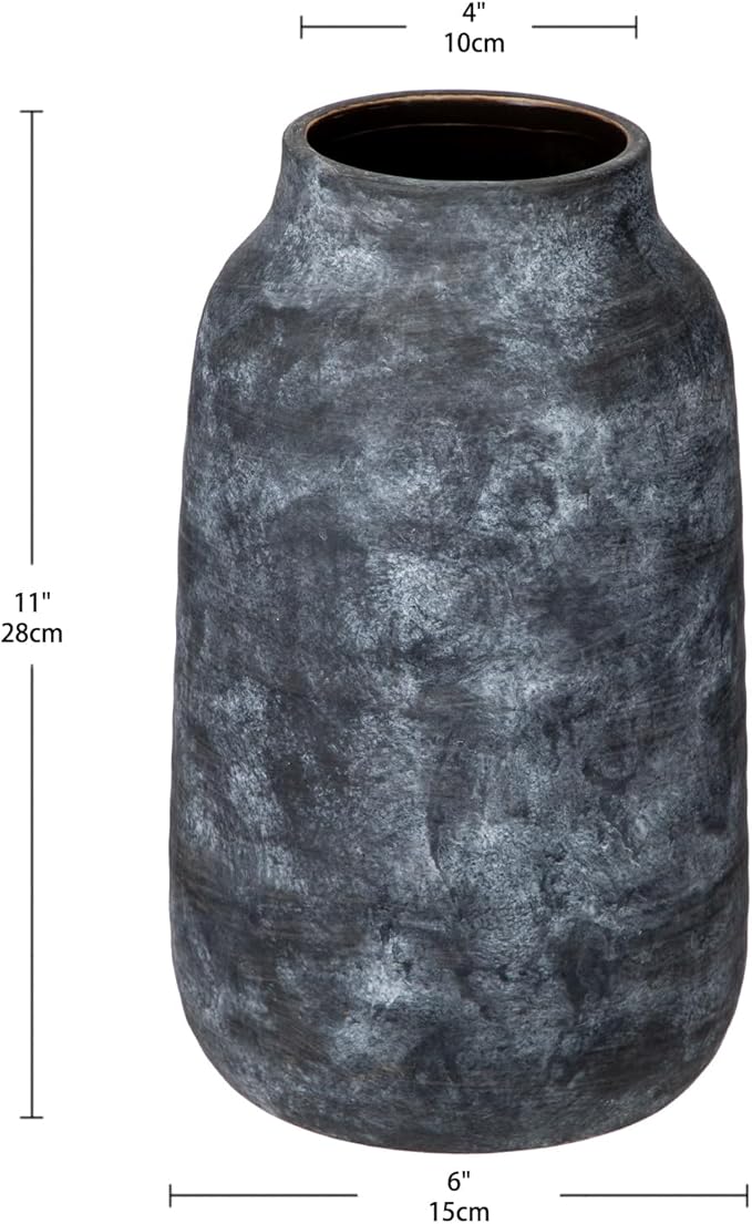 Briful Tall Rustic Ceramic Vase 11” – Vintage Distressed Pottery Flower Vase with Antique White-Wash Finish – Farmhouse Table Decor & Shelf Accent (Not Waterproof)