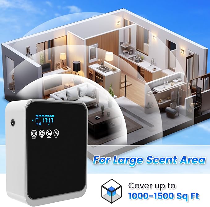 Waterless Essential Oil Diffuser,250ml Aromatherapy Scent Air Diffuser with Smart APP & Touch Screen|Whole House Large Room Oil Diffuser for Home,Office & Hotel Collection,Covers 1500 sq.ft–Black