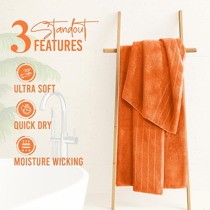 DAN RIVER Bath Towels Set of 4, 30 x 60 Inches, 100% Cotton, Larger & Lighter Weight, Quicker to Dry, Super Soft and Absorbent, Ideal Hotel Towels for Daily Use, Orange