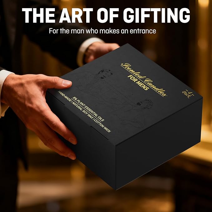 Scented Candle Gift Sets | Men's Gift Aromatherapy Candles | 4 Pack(32oz) Matte Black Tin Jar Long Burn Candle Sets for Men | Men Soy Wax Candle Gifts of Christmas,Boyfriend and Father's Day