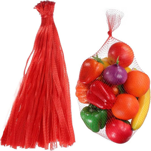 uxcell 100PCS Reusable Mesh Produce Bags, 17.7 Inches Egg Hatching Bags Washable Breathable Fruit Net Stretchable Mesh Netting Storage for Seafood Vegetable Onion Grocery Shopping, Red