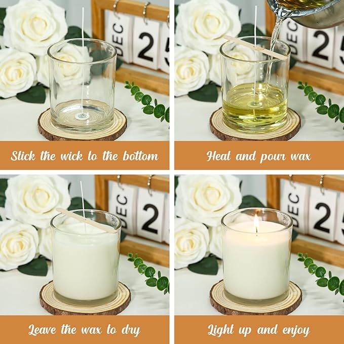 30 Pack Glass Candle Jars-10oz Clear Empty Candle Jars with Bamboo Lids, Bulk Candle Jars for Making Candles Containers - Dishwasher Safe