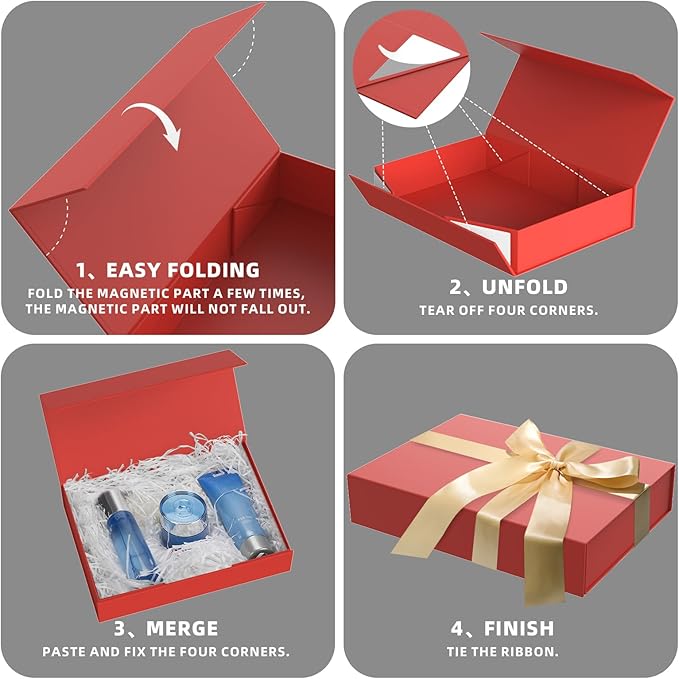 MOZRRO Gift Box 11.5 x 8.2 x 2.3 In Gift Boxes for Presents Magnetic Closure, Gift Boxes with Lids for Presents Birthday Luxury Jewelry T-shirts Gloves Scarves Books Clothes Gift Wrap - Red