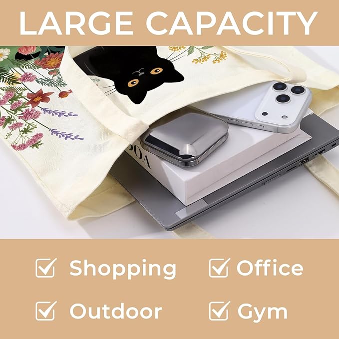 Cute Aesthetic Canvas Tote Bag for Women, Reusable Foldable Shopping Cotton Shoulder Totebag with Zipper Pocket