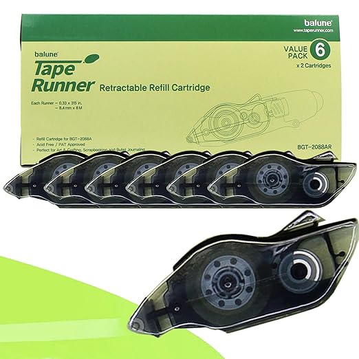 TAPE RUNNER Retractable Refill Cartridge - 12 Packs - Scrapbook Supplies - Scrapbooking Supply, Retractable 0.33 x 315 Inch Cartridges, Holiday Crafts & Gift Cards