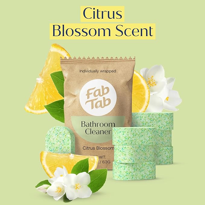 Fab Tab Bathroom Cleaner Starter Kit - Natural Cleaning Products - Household Cleaners - All-Purpose Cleaner Tablets - Plant-Based - Plastic-Free | Citrus Scent | No Harsh Chemicals