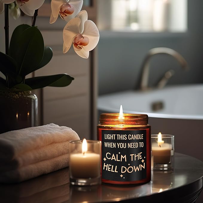 Calming Candles - Funny Relaxing Aromatherapy Candle for Her - Calm Down, Relax Gifts for Women Men - Birthday Gift for Coworker Bestie Sister Mom - Anxiety, Stress Relief Soy Candle for Home