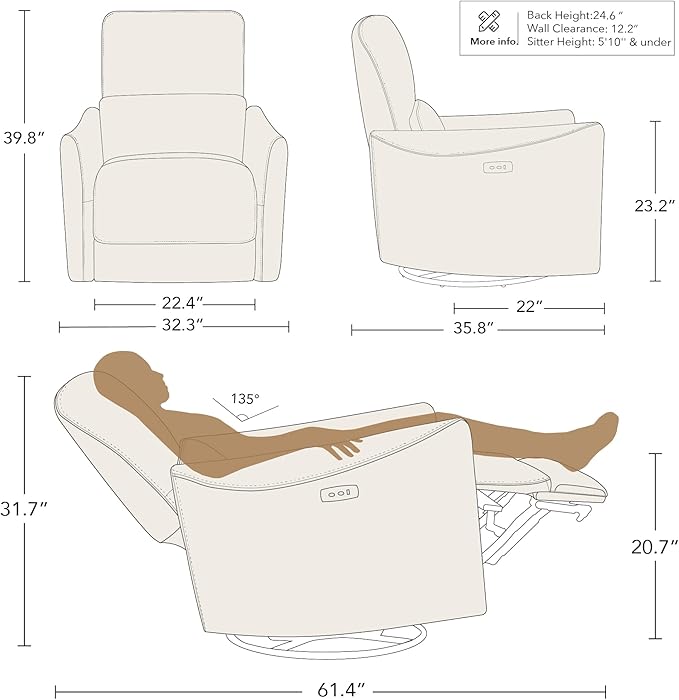 CHITA Power Recliner Chair Swivel Glider, FSC Certified Upholstered Living Room Nursery Reclining Sofa Chair with Lumbar Support, Green