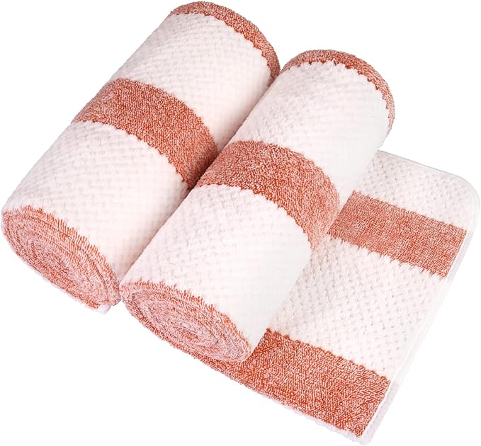 JML Microfiber Bath Towels, Bath Towel 2 Pack(30" x 60"), Oversized, Soft, Super Absorbent and Fast Drying, Multipurpose Use for Sports, Fitness, Yoga, Waffle Stripe Orange