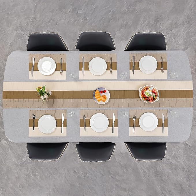 Placemats Set of 8, Vinyl Woven Place Mats Indoor Set of 8 Washable Wipeable PVC Table Mats Heat-Resistant Non Slip Placemat for Kitchen Dining Outdoor Table (Beige Light Brown, Set of 8)