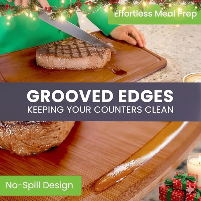 Organic Bamboo Cutting Board Set with Lifetime Replacements - 3pc Non Toxic Wood Chopping Board for Charcuterie, Meat, Vegetables and Fruits - Ideal Kitchen Gifts for Home Chefs