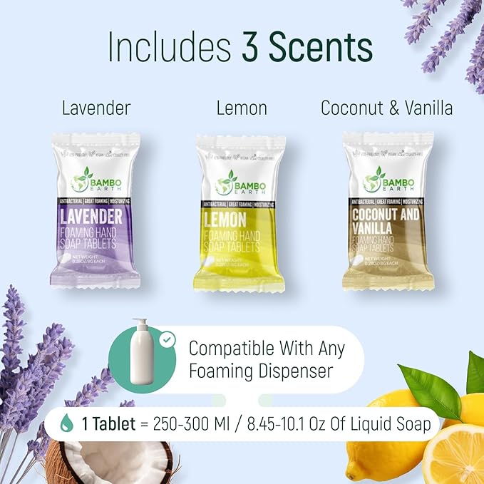 18 Pack Natural Foaming Hand Soap Tablets - Soft Moisturizing Handwash Tab Refills - 1 Tablet = 9 Oz Liquid Wash Foam Handsoap - Eco-Friendly Softsoap Refill Tabs (18 Variety Pack)