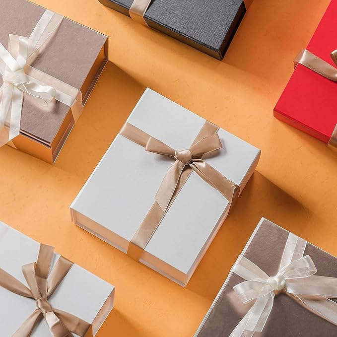 LIFELUM Large Gift Box 14"x8.5"x4.5" Christmas Gift Boxes for Presents Bridesmaid Box for Anniversary Wedding Proposal Birthday, White Gift boxes with Shredded Filler Card Ribbon