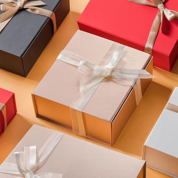 LIFELUM 5 Pack Gift Boxes 13.85 x 8.35 x 4.45 inch Large Gift Boxes with Magnetic Lids Rose Gold Contains Card,Sticker,Ribbon, Shredded Paper Filler for Graduation Weeding Gifts