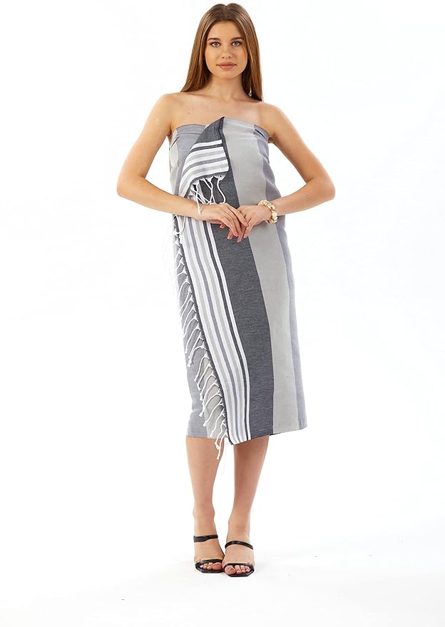 Gold CASE Turkish Beach Towel Set of 6 – 100% Cotton Large Turkish Bath Towels 70 x 38'' – OLYMPOS Oversized, Quick Dry & Sand Free Beach Towel – Lightweight Towels Set - Black