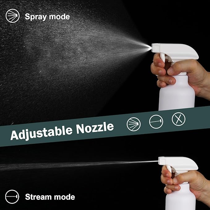 Spray Bottles Plastic Spray Bottle for Hair Mist/Stream Heavy Duty Empty Spray Bottles for Cleaning Solutions, Plants, Cooking (16.9oz-White)