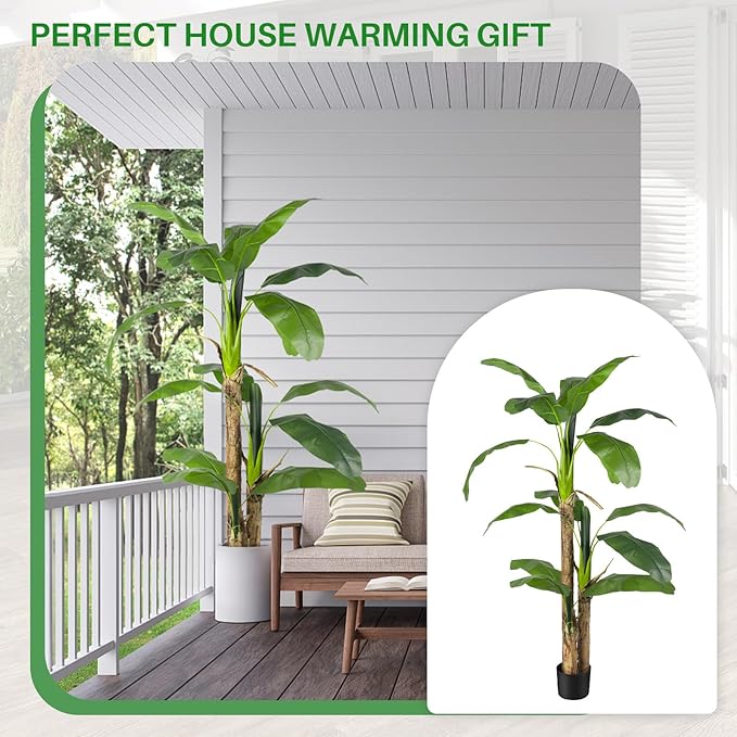 Artificial Banana Tree Faux Tall Plant Fake Banana Leaf Plant Faux Banana Silk Tree Faux Banana Leaves for Home Swimming Pool Indoor Outdoor Patio Tropical Decor