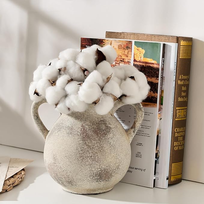 LUKA Antique Ceramic Vase with 2 Handle, 6.7 inches Rustic Vase Minimalist Decor, Decorative Vases for Home Decor, Table, Living Room, Shelf, Christmas Decoration(Small,Gray)