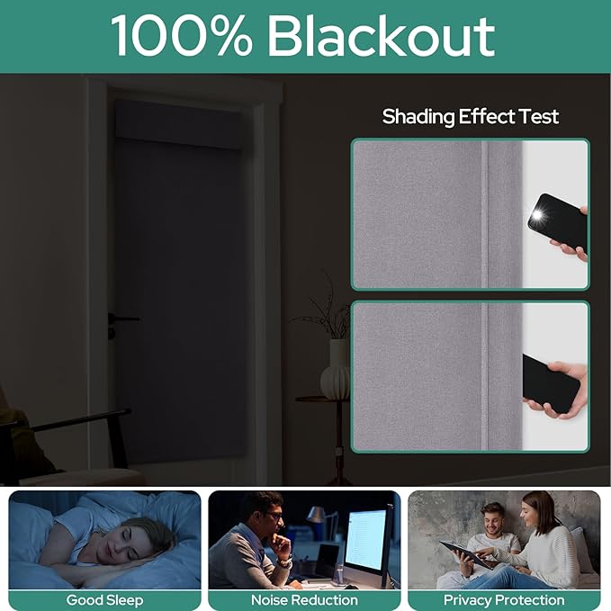 HOMEIDEAS 100% Light Gray Linen Blackout French Door Curtains, Privacy Door Window Curtains, 34 X 68 Inch Room Darkening Blinds, Thermal Insulated Shades for Bedroom, 1 Panel