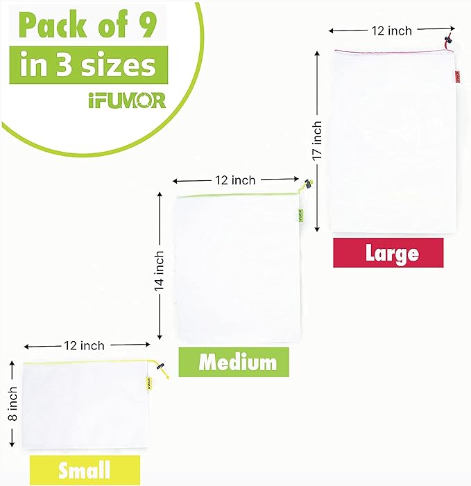 8 Pack Eco Friendly Reusable Mesh Produce Bags Washable Durable Mesh Produce Bags Drawstring with Colorful Tare Weight Tags